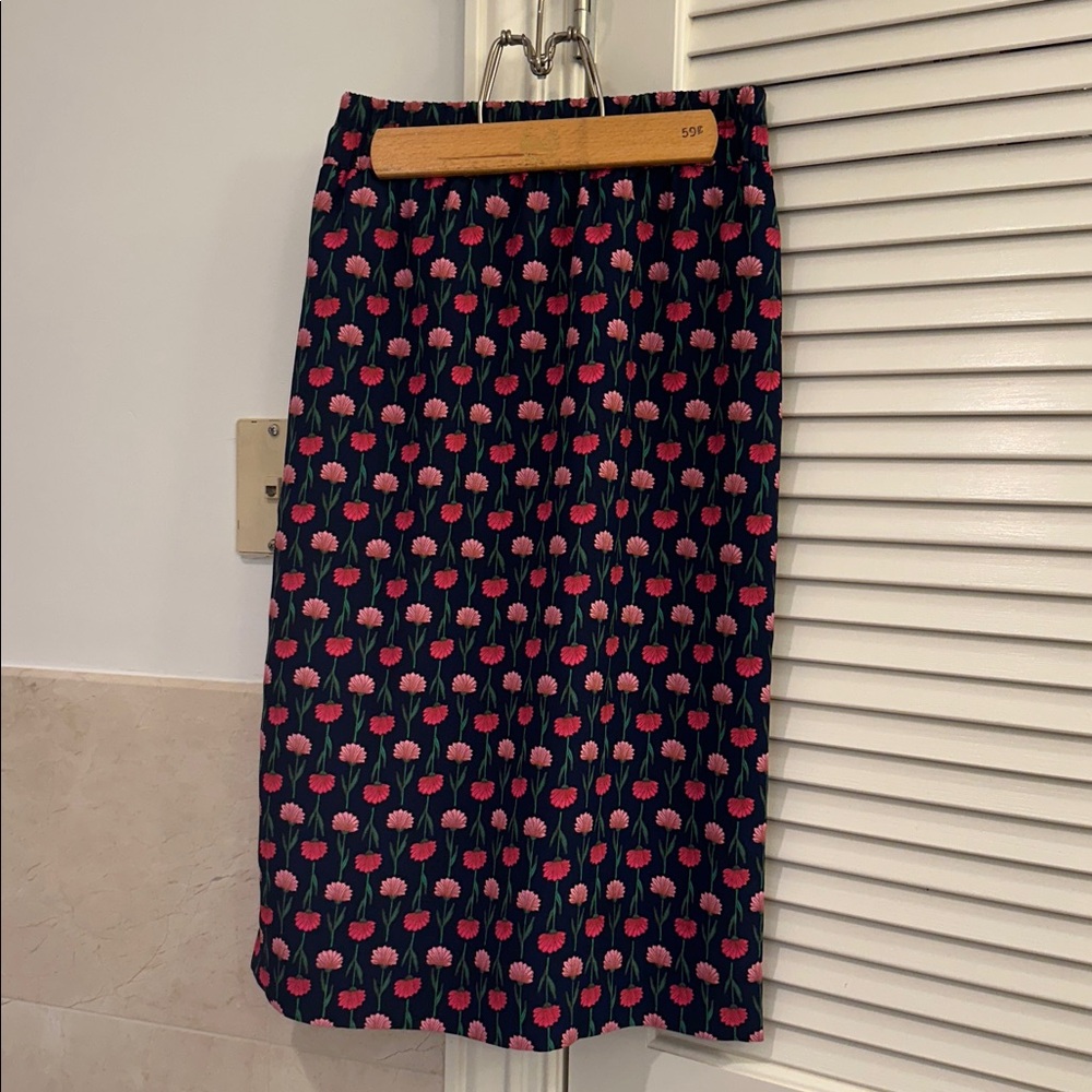 J. Crew Navy and Pink Floral Skirt